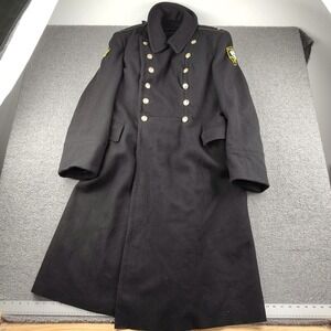 VTG Soviet Wool Officers Winter Overcoat Mens Small 54 Russian Trench Black EUC